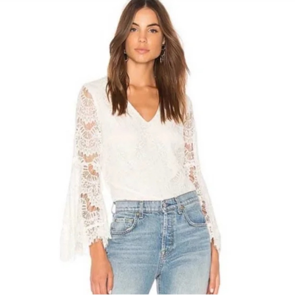 Minkpink Cream Lace Women's Top with Bell Sleeves